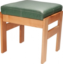 Taburetka, masiv třešeň, čalounění sedák kůže zelená, rozměr 44x39x46cm 