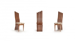 Designová židle,  opěra vysoká odskákaná výška 118cm, masiv, dýha americký ořech, sedák látka šedobílé pruhy, rozměr 43x37cm, výška sedáku 46cm 