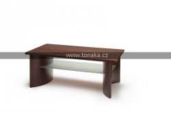 Konferenční stolek, masiv borovice, dýha wenge, ohýbaná noha, skleněná police kouřová, rozměr 120x65x48cm 