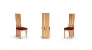 Designová židle,  opěra vysoká dělená výška 118cm, masiv, dýha buk, sedák látka červená, rozměr 43x37cm, výška sedáku 46cm 
