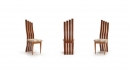 Designová židle,  opěra vysoká odskákaná výška 118cm, masiv, dýha americký ořech, sedák látka šedobílé pruhy, rozměr 43x37cm, výška sedáku 46cm 